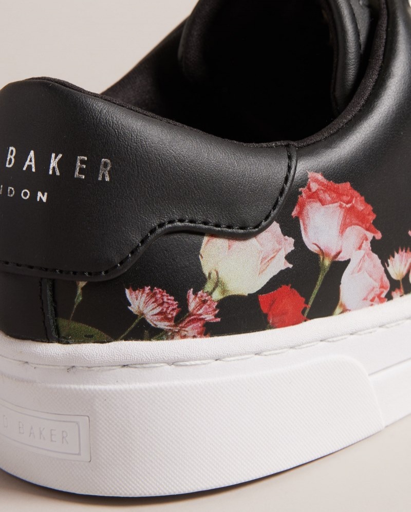 Black Women's Ted Baker Arlita Floral Printed Cupsole Trainer Price In India | X1D-7040