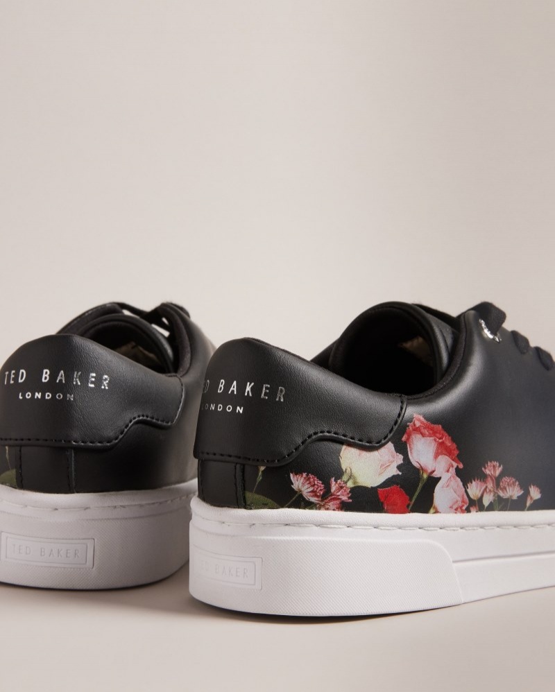 Black Women's Ted Baker Arlita Floral Printed Cupsole Trainer Price In India | X1D-7040