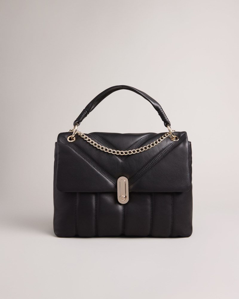 Black Women\'s Ted Baker Ayaah Leather Puffer Quilt Detail Shoulder Bag Price In India | X5N-3911