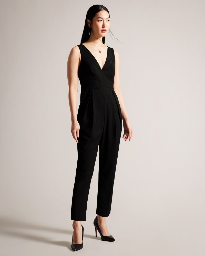 Black Women\'s Ted Baker Bettsee Tailored Sleeveless Jumpsuit Price In India | Y0Z-7823