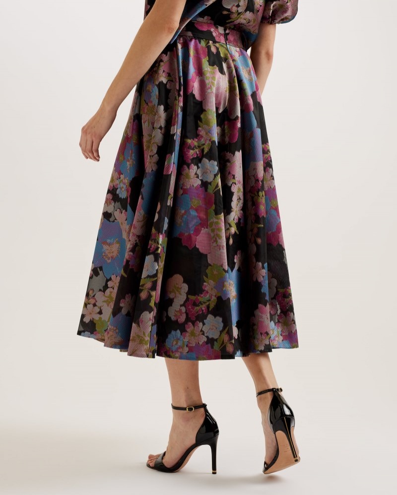 Black Women's Ted Baker Bursa Jacquard Midi Skirt Price In India | H9D-0806