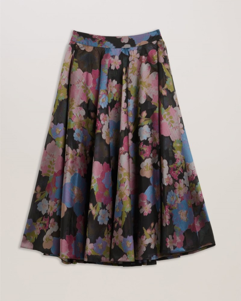 Black Women's Ted Baker Bursa Jacquard Midi Skirt Price In India | H9D-0806