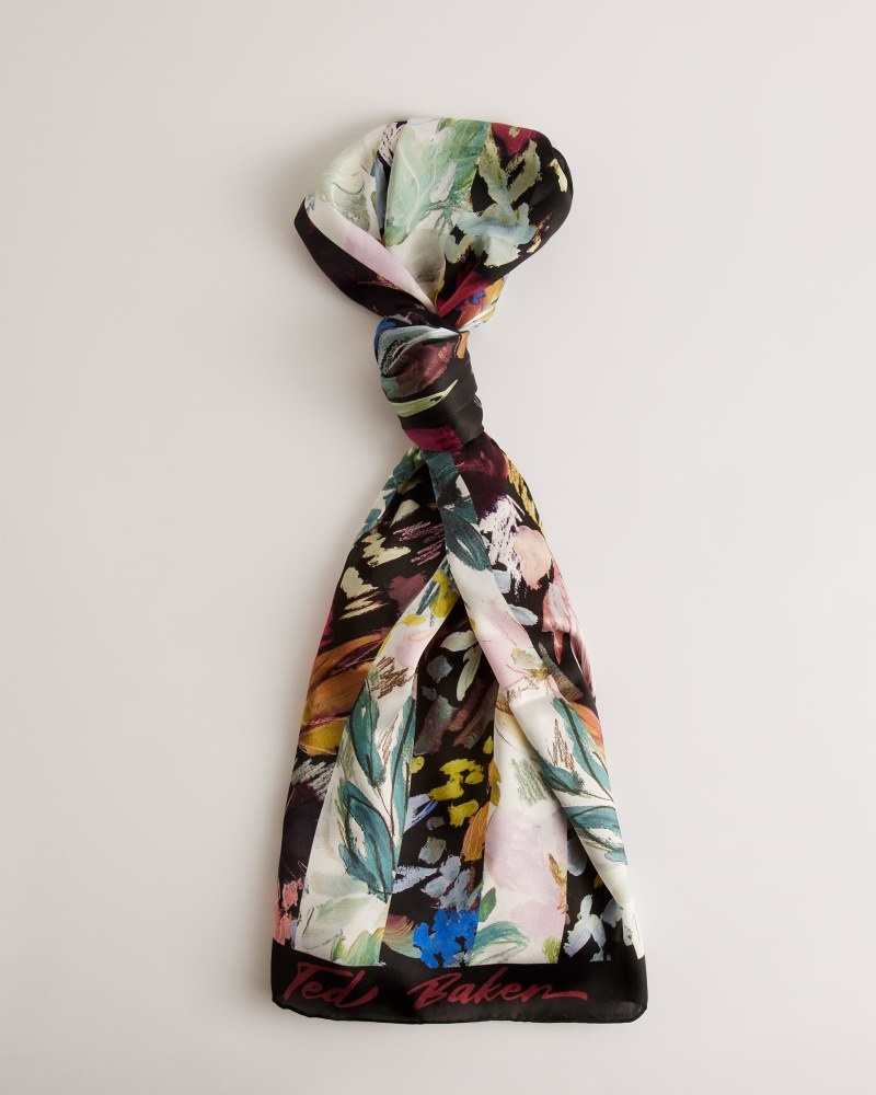 Black Women\'s Ted Baker Cattiaa Floral Printed Silk Scarf Price In India | G1Q-1128