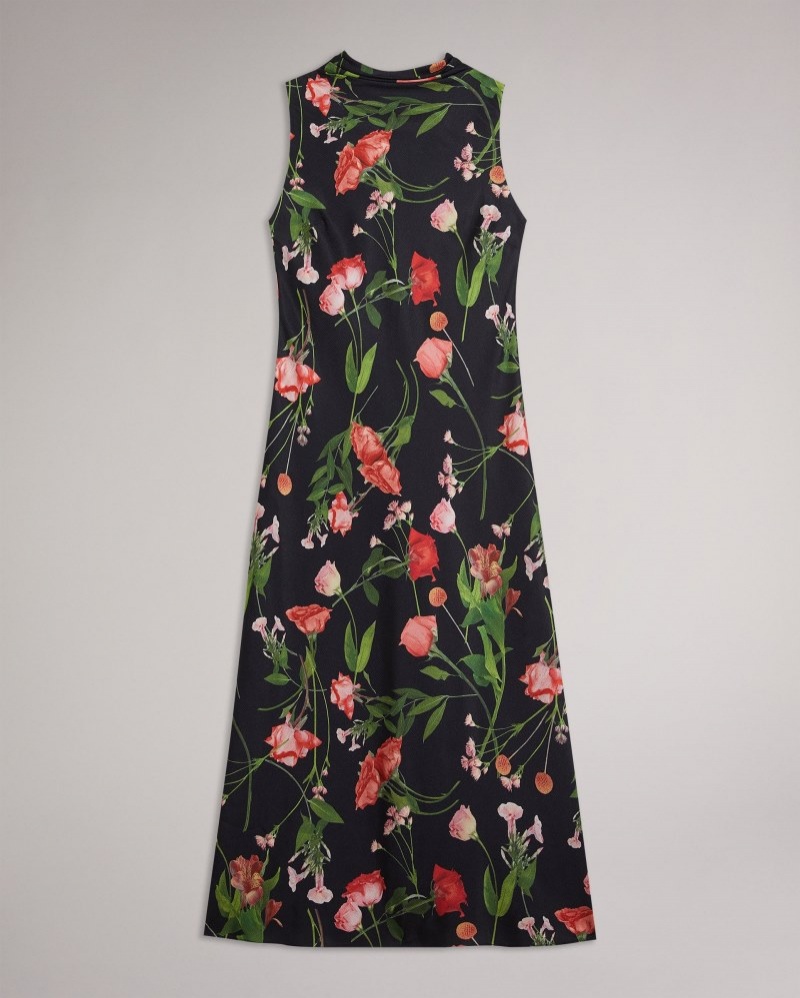 Black Women's Ted Baker Connihh Cowl Neck Midi Slip Dress Price In India | G2F-1378