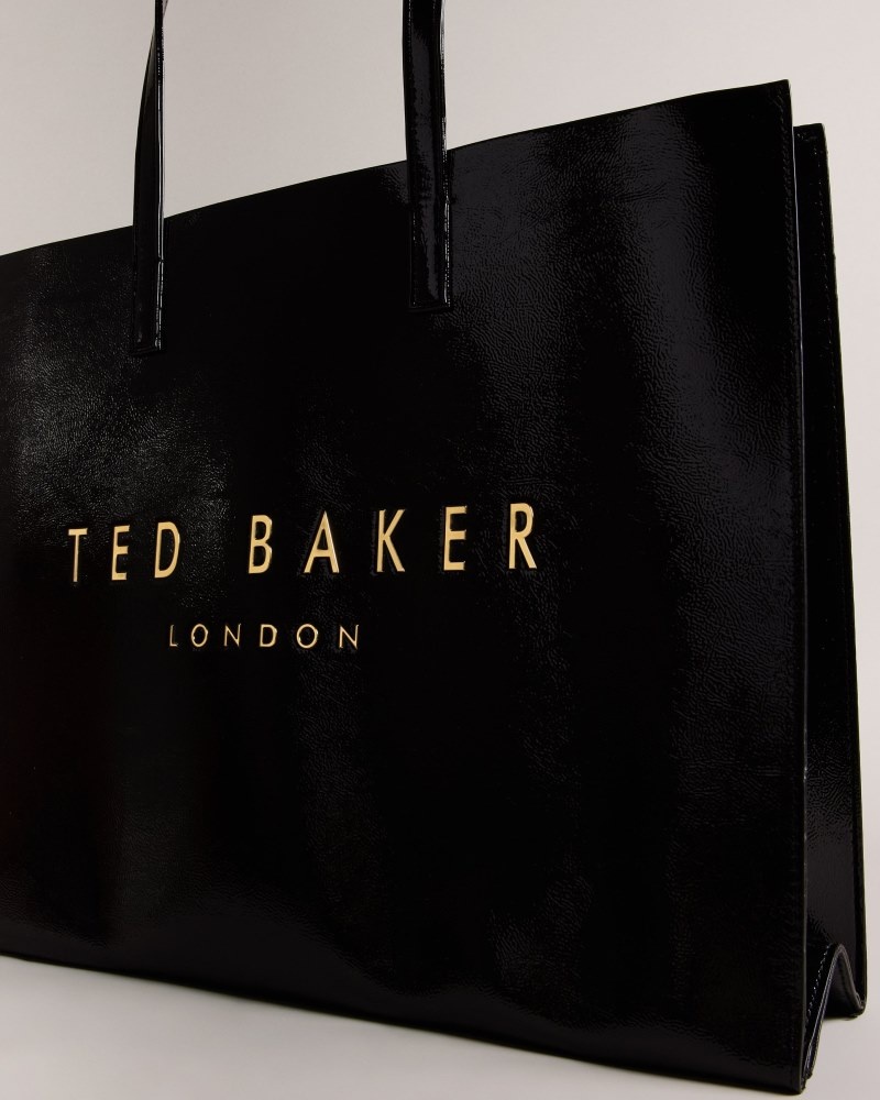 Black Women's Ted Baker Crikon Wide Crinkle Texture Icon Tote Bag Price In India | Y3R-1471