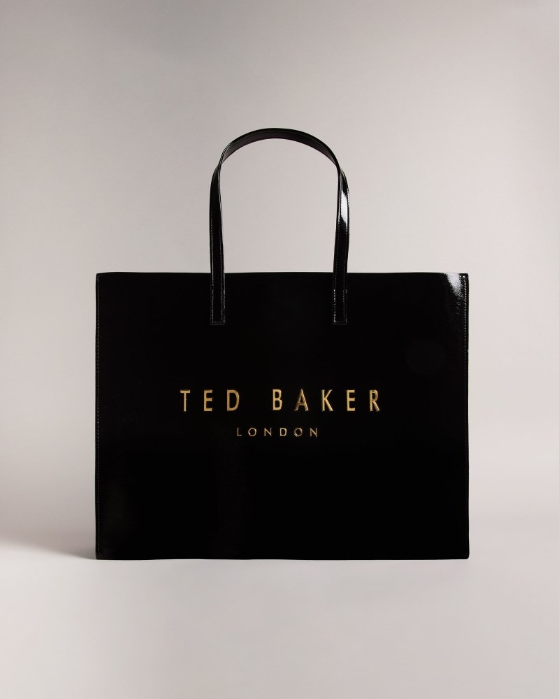 Black Women\'s Ted Baker Crikon Wide Crinkle Texture Icon Tote Bag Price In India | Y3R-1471