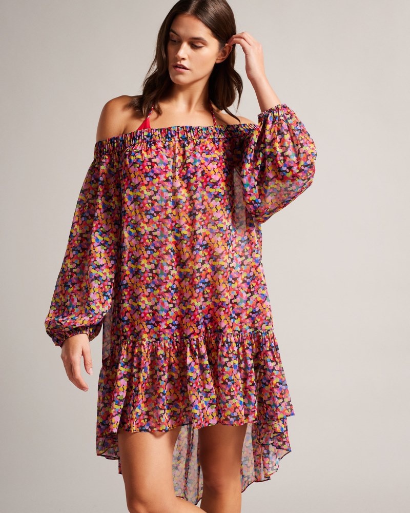 Black Women's Ted Baker Danaee Off The Shoulder Cover Up Dress Price In India | M6T-3486