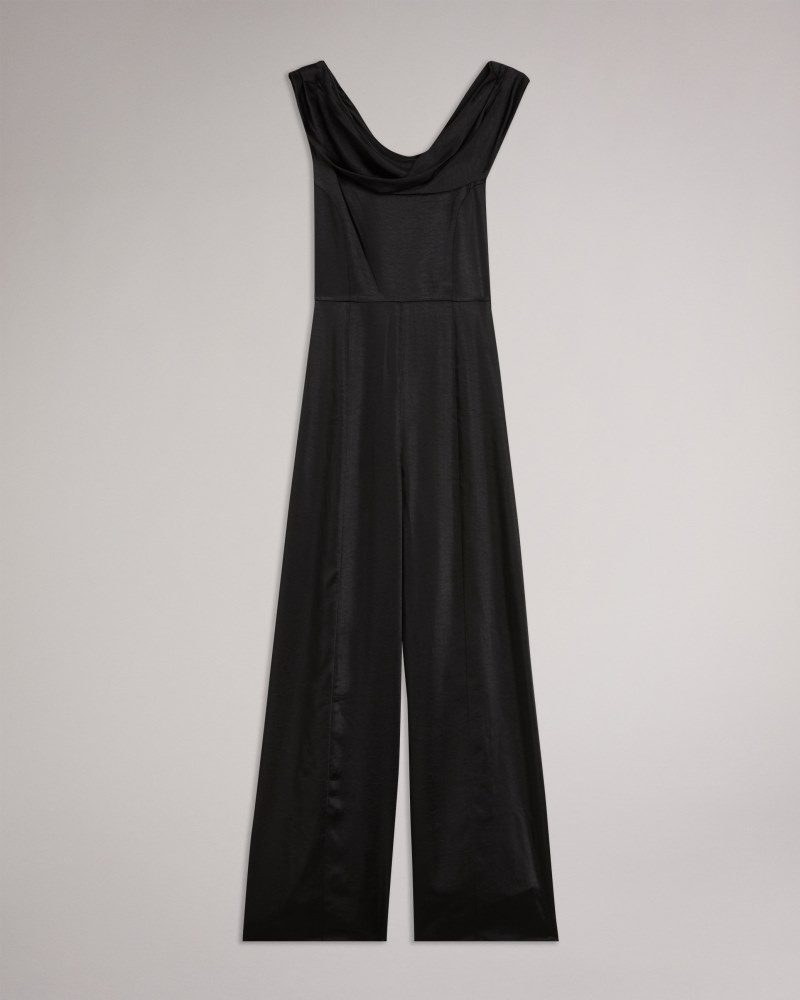 Black Women's Ted Baker Dolynn Draped Neck Wide Leg Jumpsuit Price In India | O8K-9201