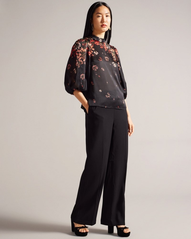 Black Women's Ted Baker Eranthe High Neck Balloon Sleeve Blouse Price In India | Q9N-2043