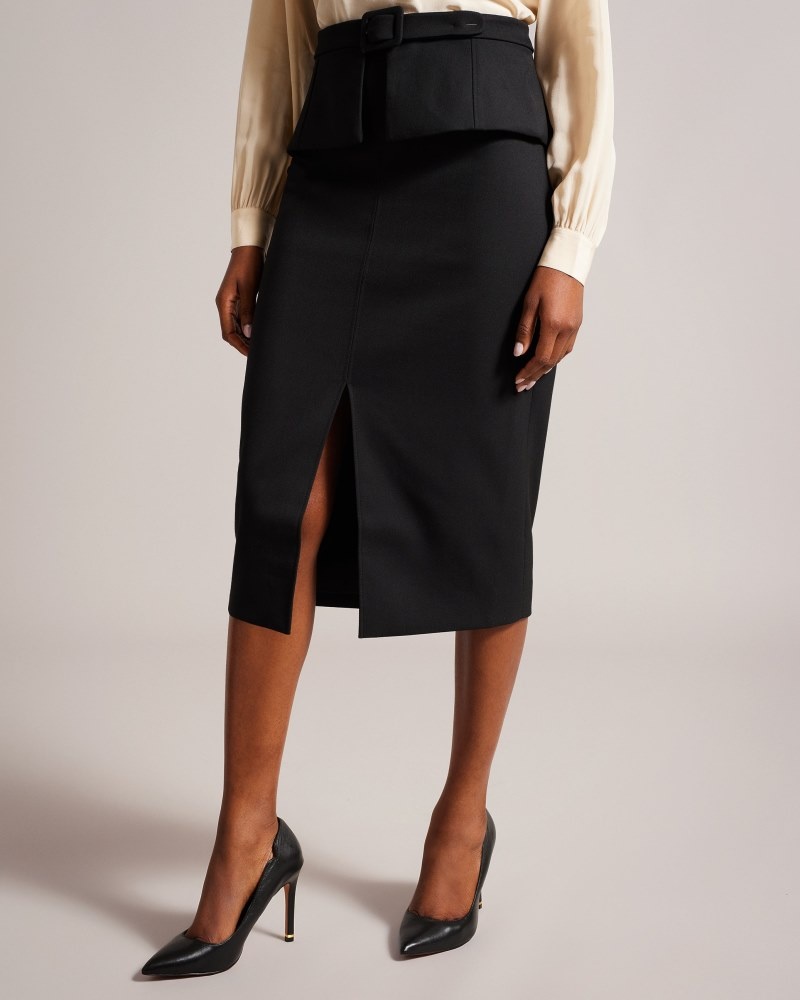 Black Women's Ted Baker Floreei Slimline Midi Skirt Price In India | V4Q-5723