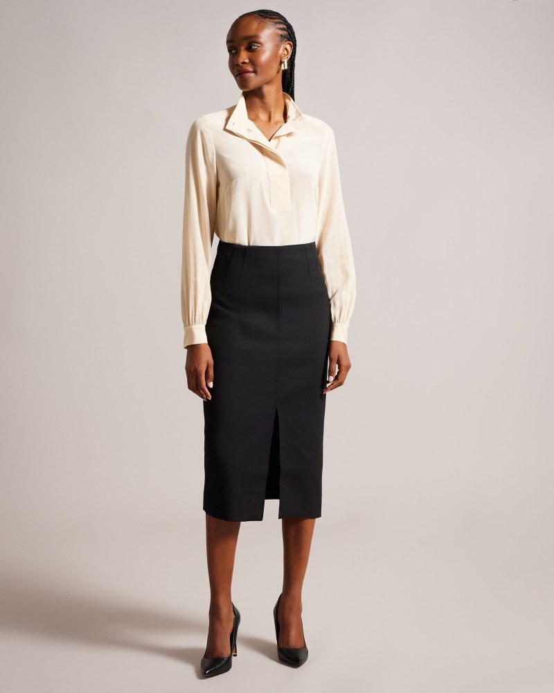 Black Women's Ted Baker Floreei Slimline Midi Skirt Price In India | V4Q-5723