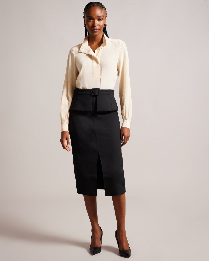 Black Women\'s Ted Baker Floreei Slimline Midi Skirt Price In India | V4Q-5723