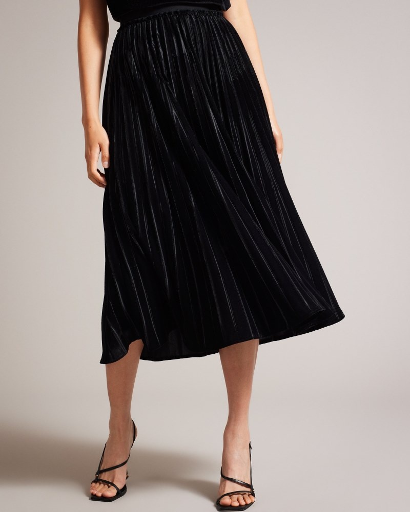 Black Women's Ted Baker Gjill Pleated Skirt with Elasticated WaisTBand Skirts Price In India | S1E-6399