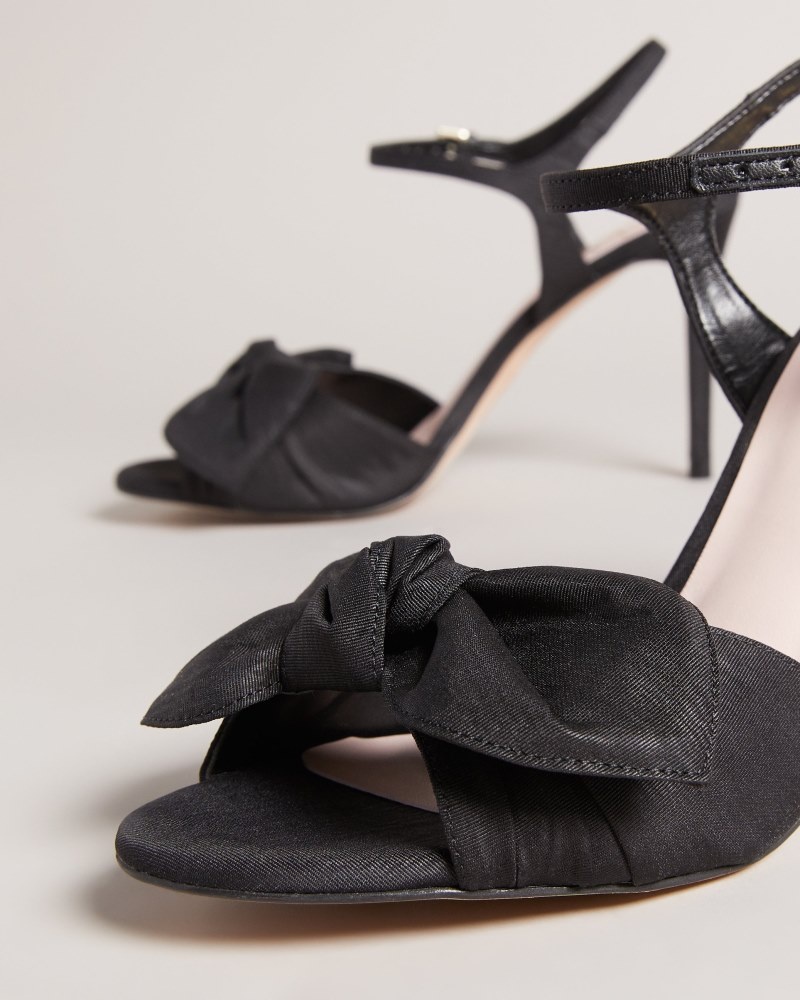 Black Women's Ted Baker Heevia Moire Satin Bow 90mm Heeled Sandals Price In India | M6R-0338