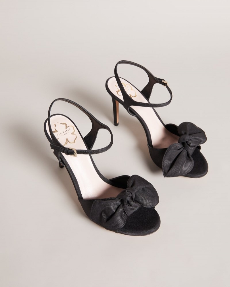 Black Women's Ted Baker Heevia Moire Satin Bow 90mm Heeled Sandals Price In India | M6R-0338