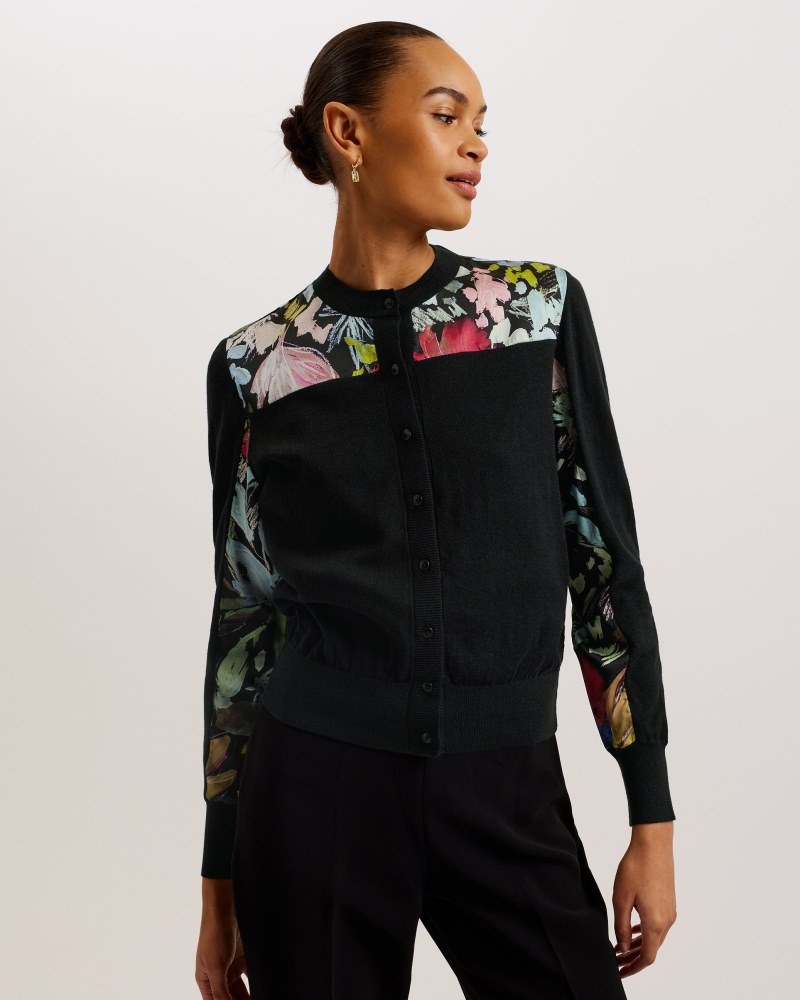 Black Women's Ted Baker Iileena Woven Trim Cardigan Price In India | G6N-9262