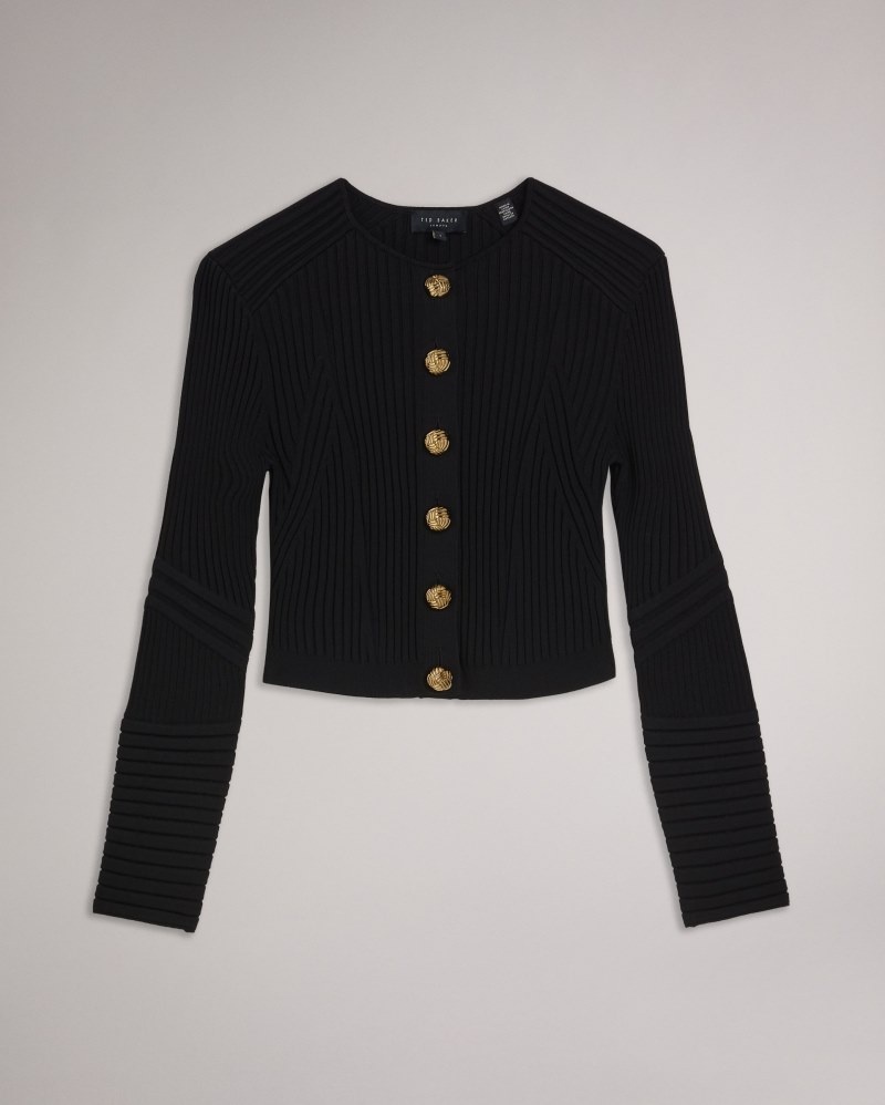 Black Women's Ted Baker Janisaa Rib Detailed Biker Knit Cardigan Price In India | A6X-1600