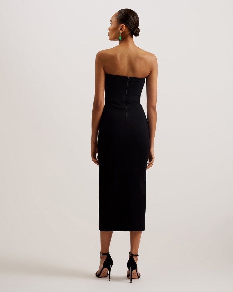 Black Women's Ted Baker Jesssi Knitted Strapless Bodycon Midi Dress Price In India | H4Y-0858