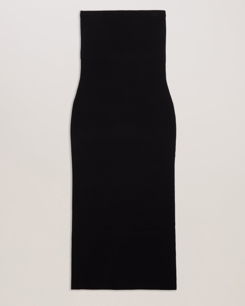 Black Women's Ted Baker Jesssi Knitted Strapless Bodycon Midi Dress Price In India | H4Y-0858