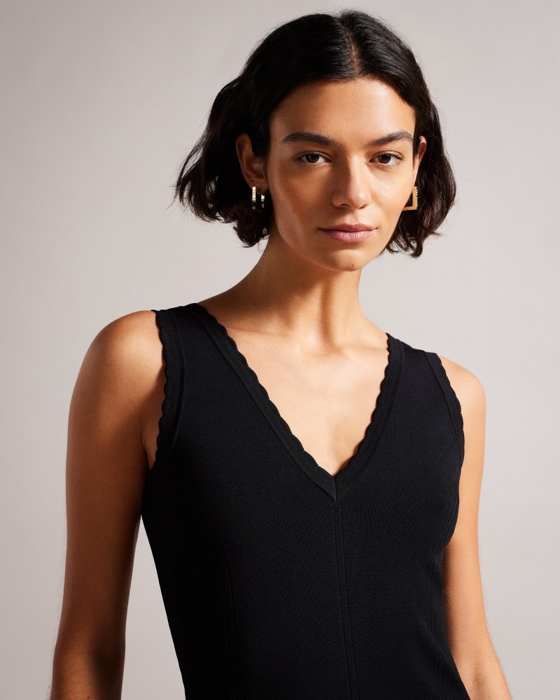 Black Women's Ted Baker Juliann Broderie Stitch Midi Knit Dress Price In India | J7I-1074