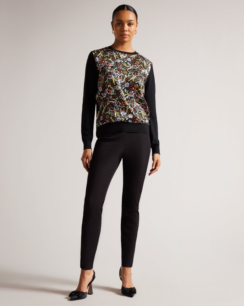 Black Women's Ted Baker Liroi High Waisted Legging with Faux Popper Detail Leggings Price In India | H5F-9897