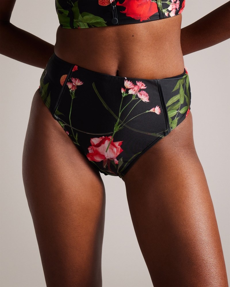 Black Women's Ted Baker Loesiy Printed High Waisted Bikini Pant Price In India | A0Q-9357