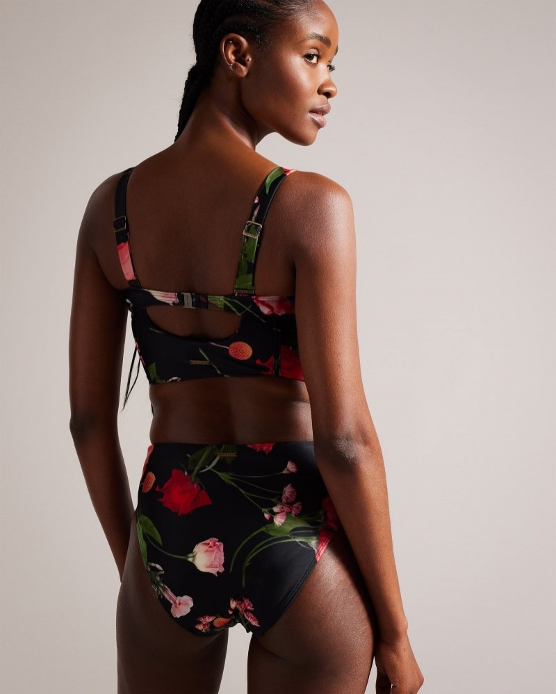 Black Women's Ted Baker Loesiy Printed High Waisted Bikini Pant Price In India | A0Q-9357