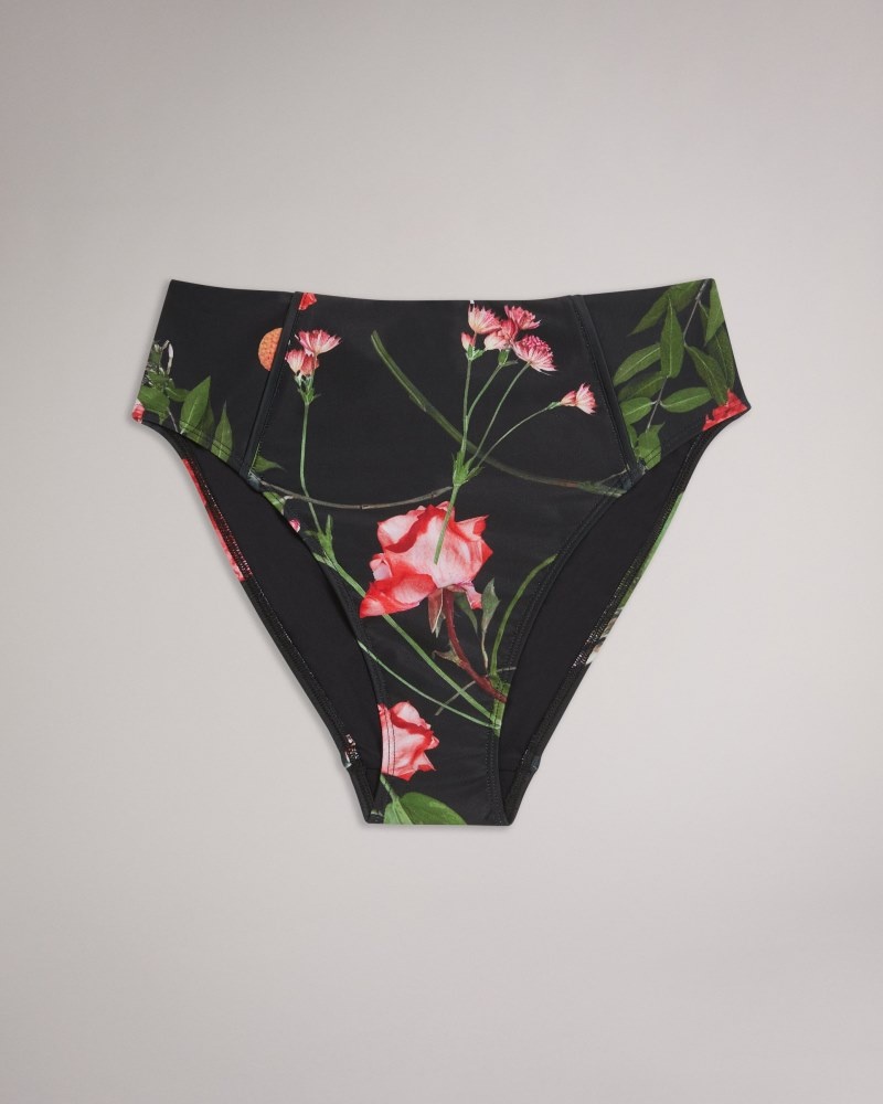 Black Women's Ted Baker Loesiy Printed High Waisted Bikini Pant Price In India | A0Q-9357