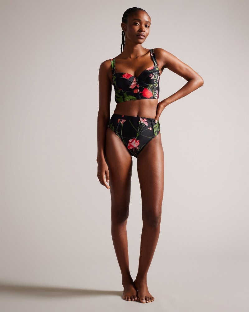 Black Women\'s Ted Baker Loesiy Printed High Waisted Bikini Pant Price In India | A0Q-9357