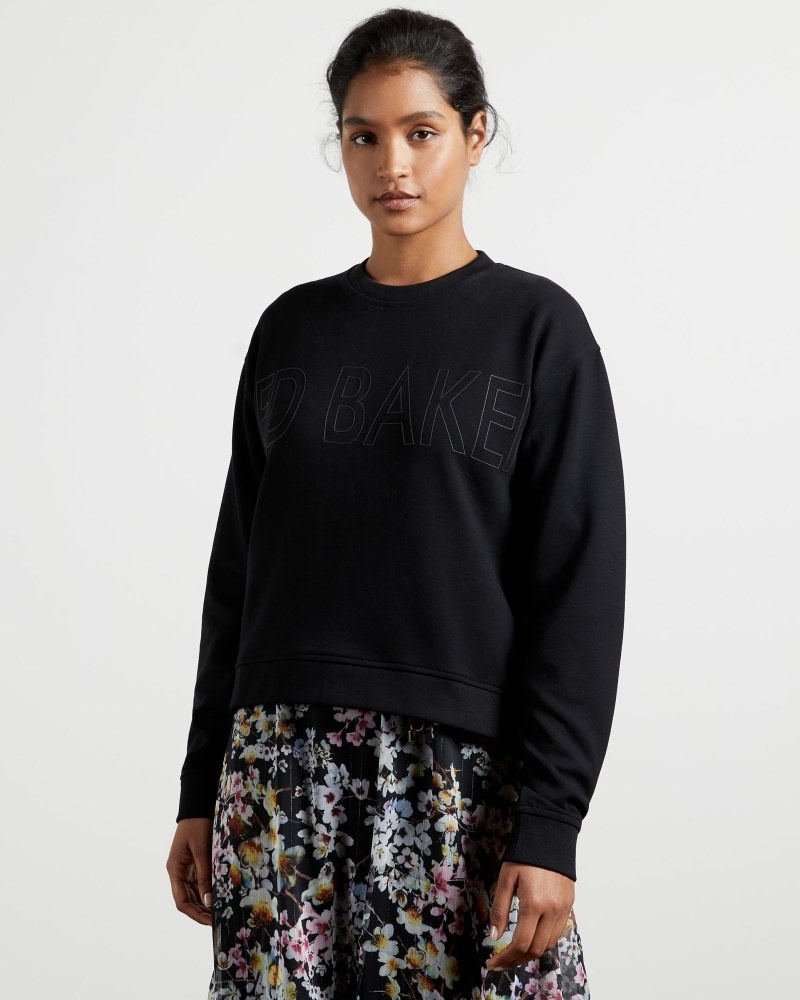 Black Women's Ted Baker Lorito Ted Baker Branded Sweat Sweaters Price In India | X5M-1209