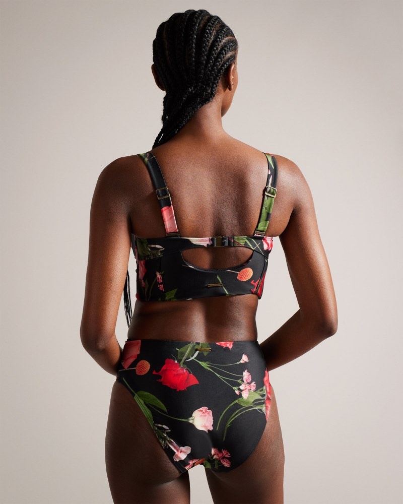 Black Women's Ted Baker Lusiye Printed Longline Bikini Top Price In India | H0O-2953