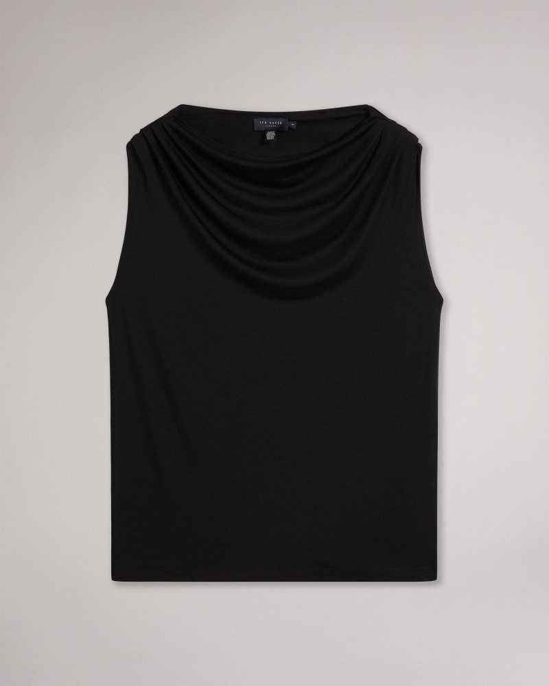 Black Women's Ted Baker Margeta Circle Cut Draped Top Price In India | O3Z-8554