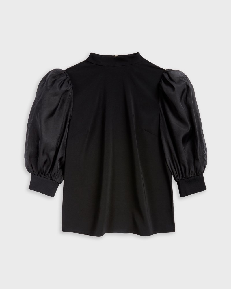 Black Women's Ted Baker Micaeli Organza Volume Sleeve Top Price In India | M7D-9677