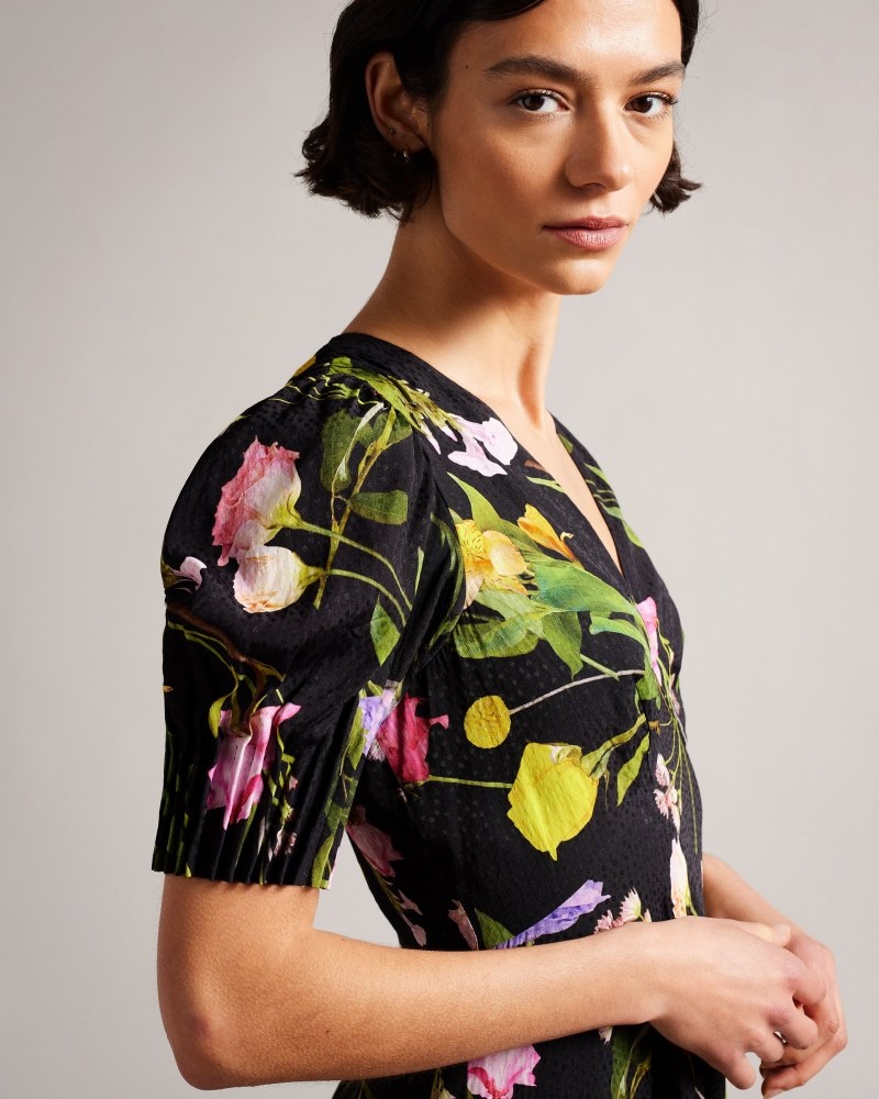 Black Women's Ted Baker Opallie Mini Puff Sleeve Tea Dress Price In India | M4U-4630