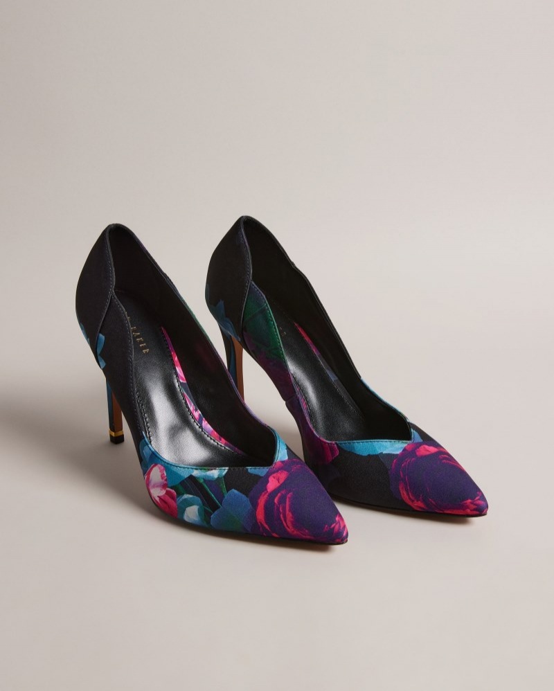 Black Women's Ted Baker Orlas Printed Satin 103mm Court Shoe Price In India | N3J-1952