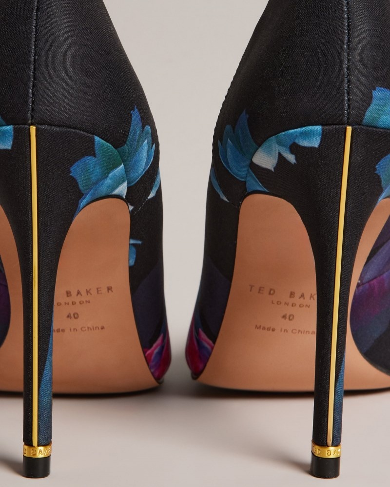 Black Women's Ted Baker Orlas Printed Satin 103mm Court Shoe Price In India | N3J-1952