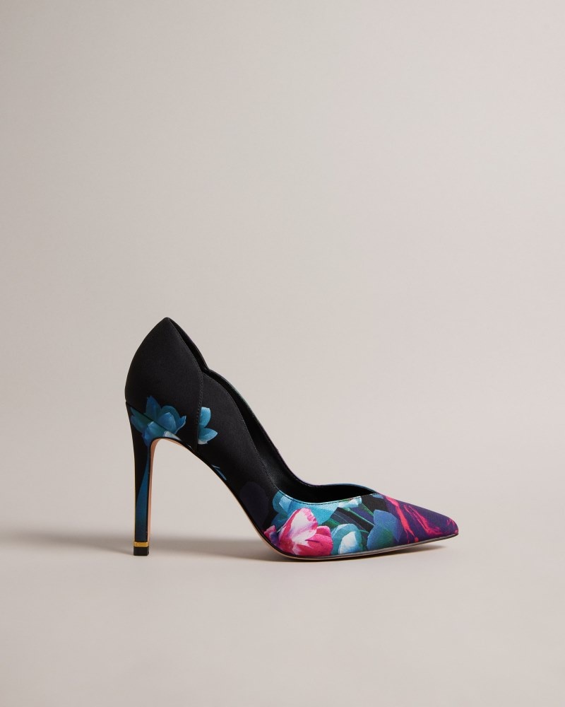 Black Women\'s Ted Baker Orlas Printed Satin 103mm Court Shoe Price In India | N3J-1952