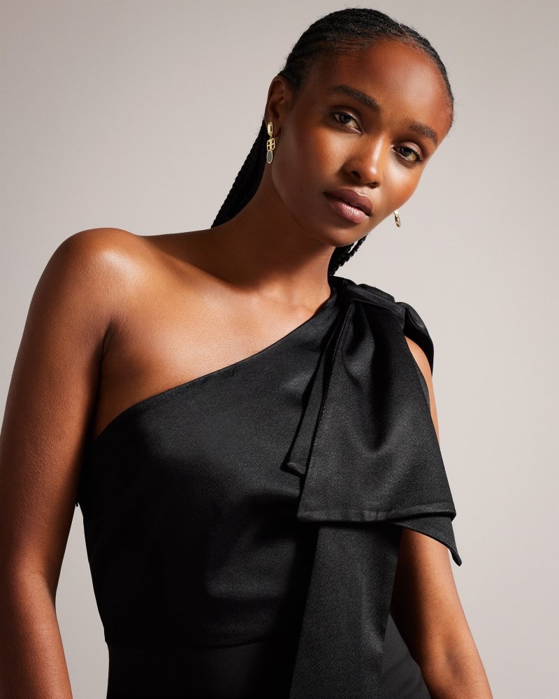 Black Women's Ted Baker Orliie One Shoulder Jumpsuit with Giant Bow Detail Price In India | E5U-5998