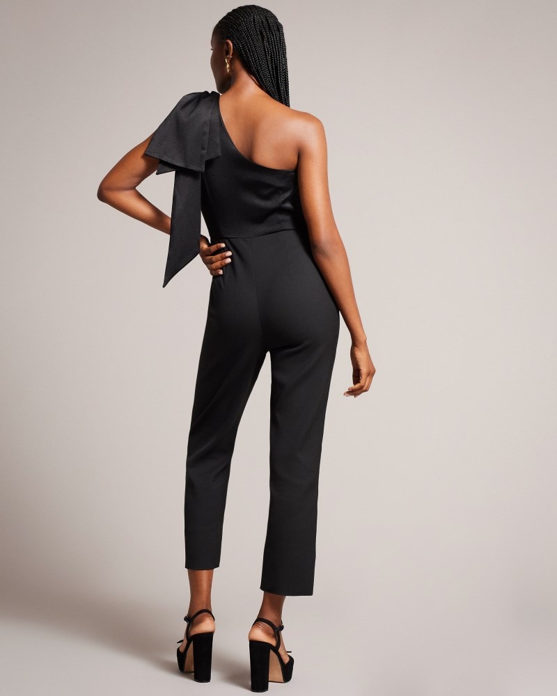 Black Women's Ted Baker Orliie One Shoulder Jumpsuit with Giant Bow Detail Price In India | E5U-5998