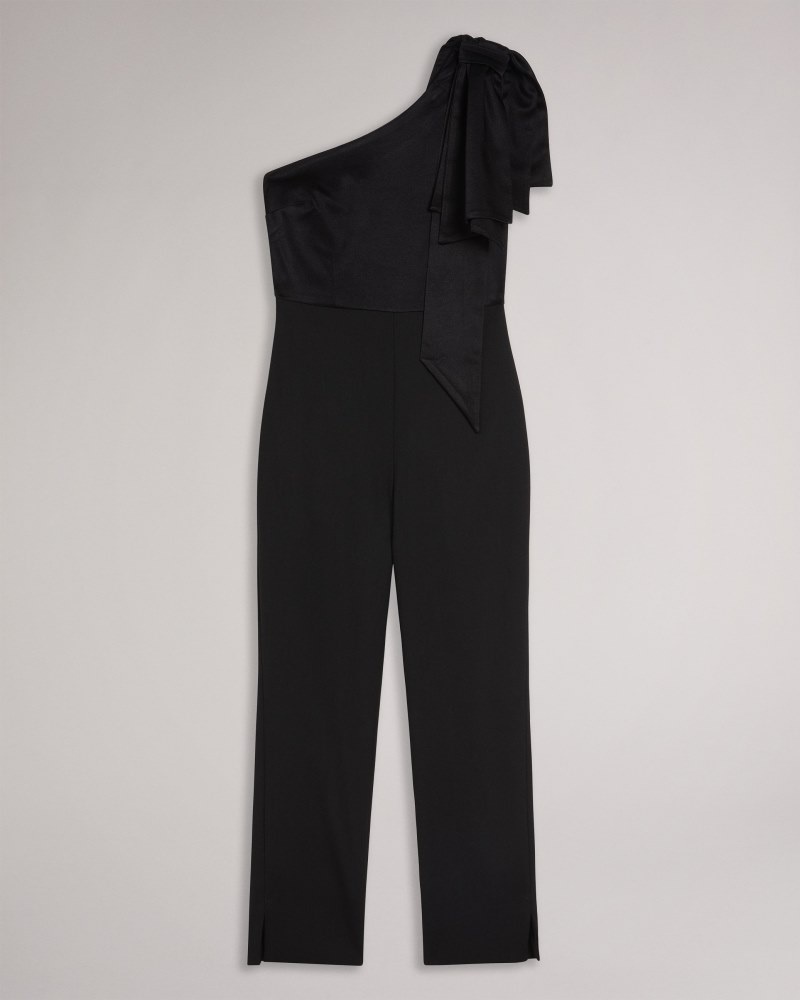 Black Women's Ted Baker Orliie One Shoulder Jumpsuit with Giant Bow Detail Price In India | E5U-5998