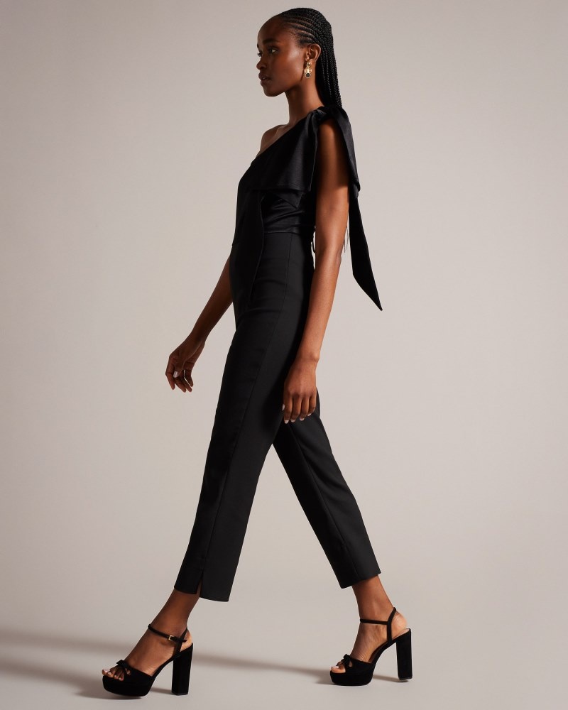 Black Women\'s Ted Baker Orliie One Shoulder Jumpsuit with Giant Bow Detail Price In India | E5U-5998