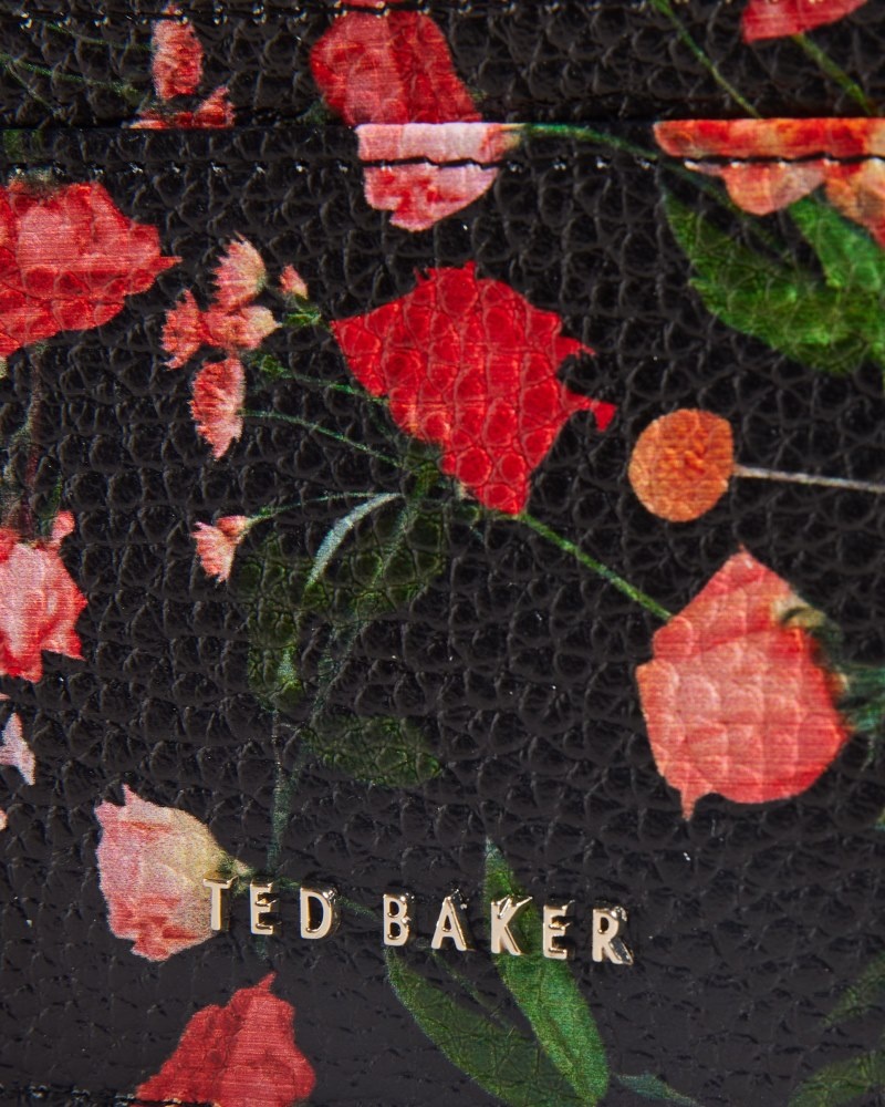 Black Women's Ted Baker Otily Floral Printed Card Holder Price In India | D0R-8456