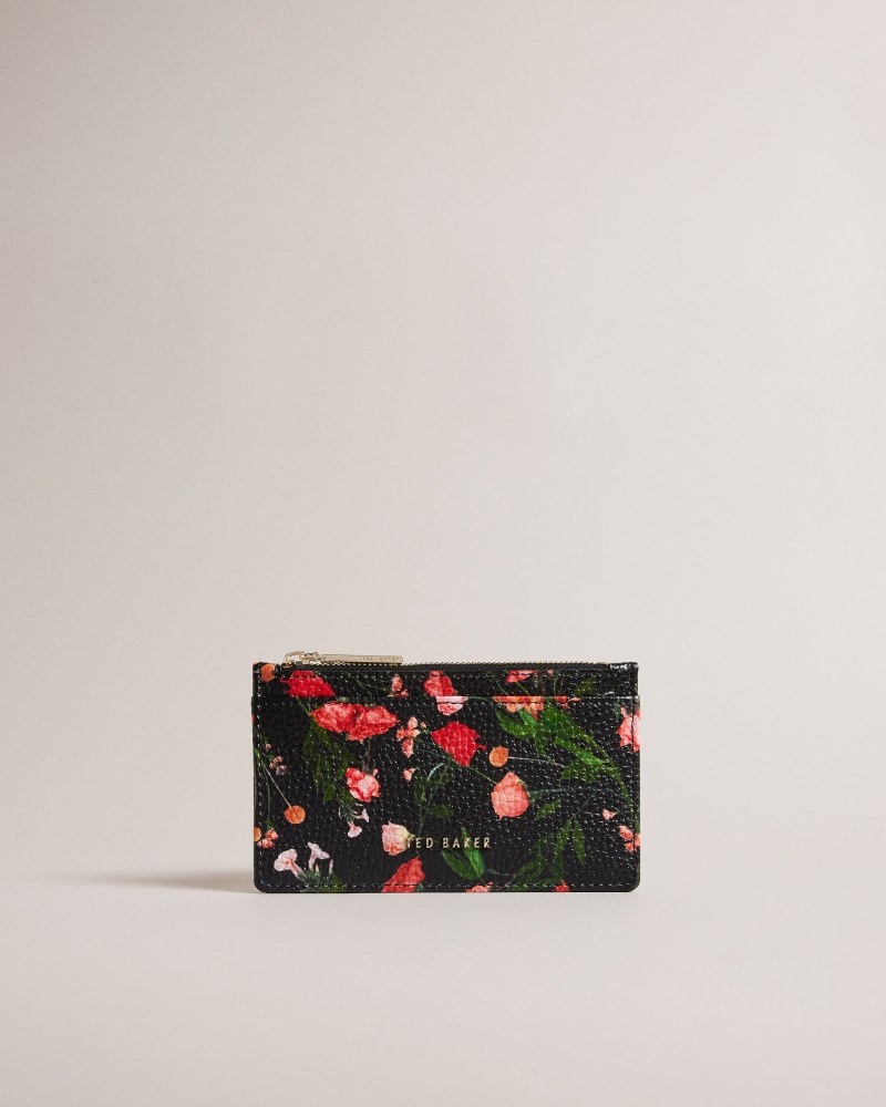 Black Women\'s Ted Baker Otily Floral Printed Card Holder Price In India | D0R-8456