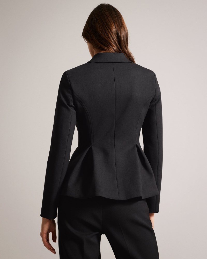 Black Women's Ted Baker Philiya Single Breasted Peplum Jacket Price In India | V5Y-7143