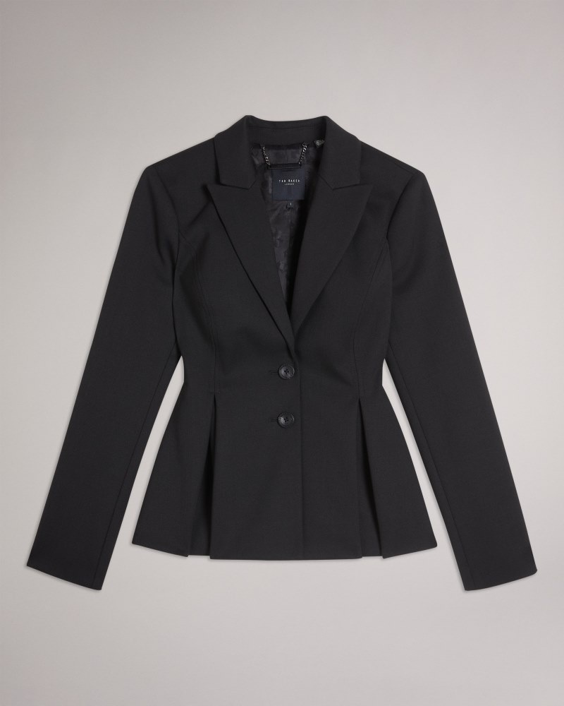 Black Women's Ted Baker Philiya Single Breasted Peplum Jacket Price In India | V5Y-7143