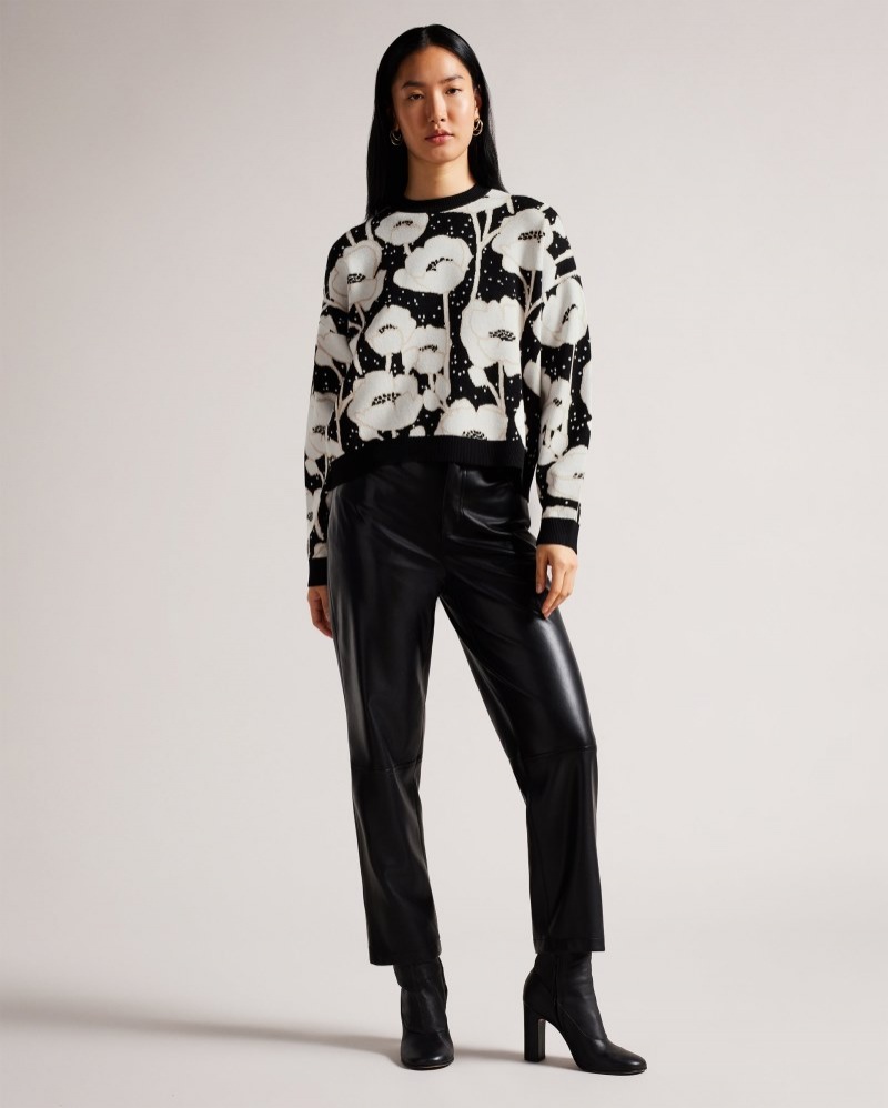 Black Women\'s Ted Baker Pipha Cropped Jacquard Knitted Sweater Price In India | Z9C-4889