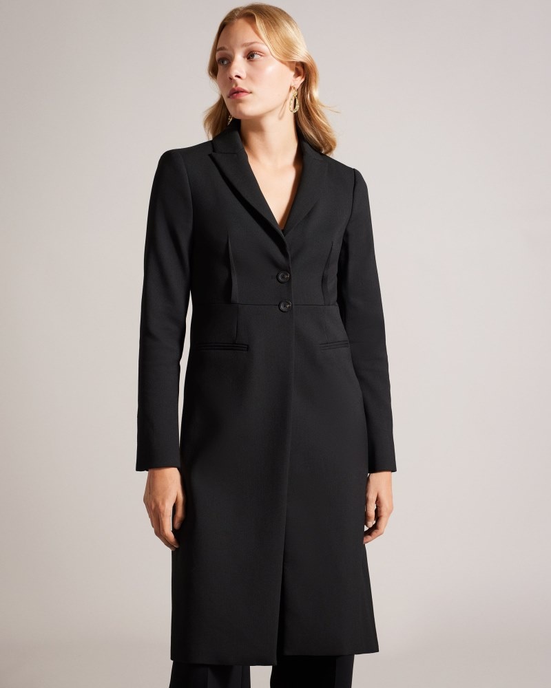 Black Women's Ted Baker Remmiaa City Coat with Metal Hardware Price In India | R2P-0474