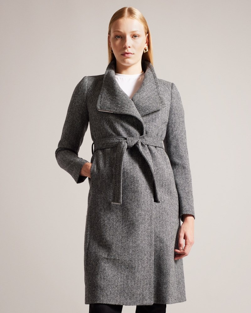 Black Women's Ted Baker Roseane Wrap Coat with Shoulder Panels Price In India | F1X-0921