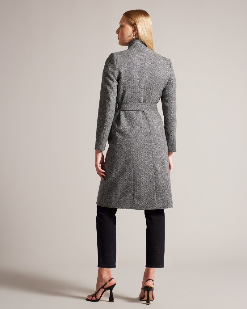 Black Women's Ted Baker Roseane Wrap Coat with Shoulder Panels Price In India | F1X-0921