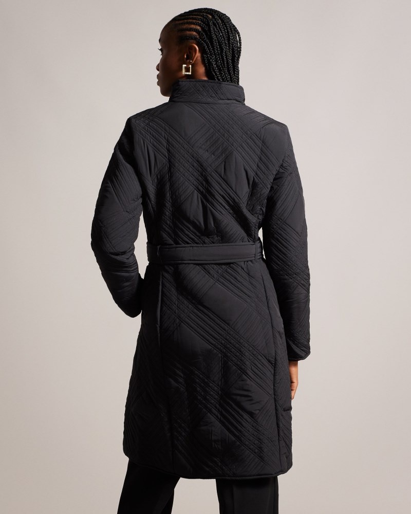 Black Women's Ted Baker Rosemae Padded Midi Wrap Coat Price In India | G3H-9106